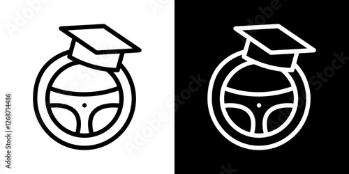 Driving school icons vectors set in stroke line style.