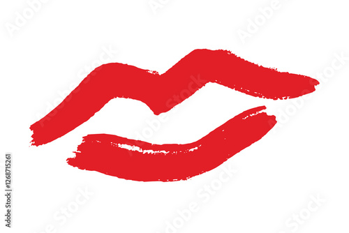 lip print hand drawn brush doodle lips symbol. label, print clipart paint red lips element. 