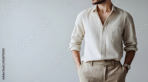 Elegant and Sophisticated Linen Shirt Outfit with Minimal Accessories