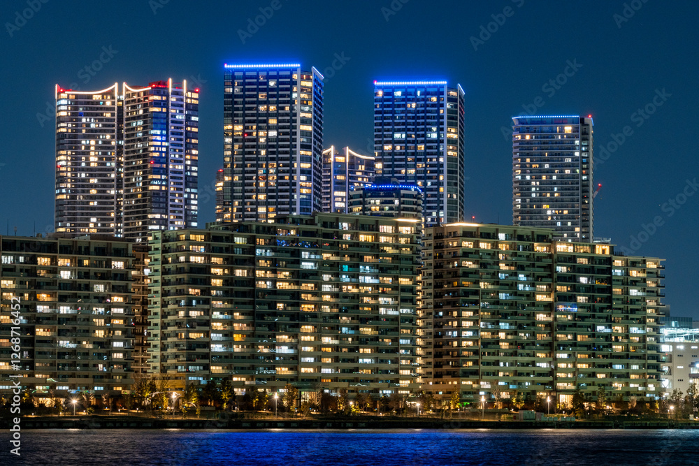 夜の東京 晴海、豊洲の風景 夜の東京 晴海、豊洲の風景