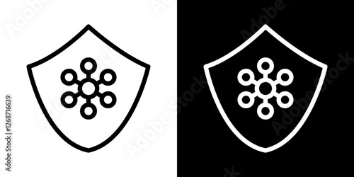 Virus protection shield icons vectors set in stroke line style.