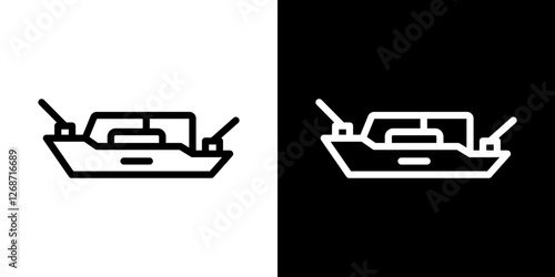 Warship icons vectors set in stroke line style.
