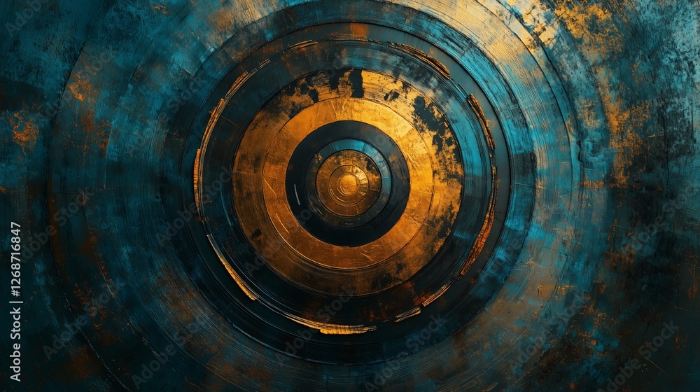 Abstract concentric circles teal gold art. AI generated Abstract concentric circles teal gold art. AI generated
