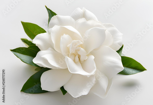 elegant white gardenia bloom isolated on clean white
