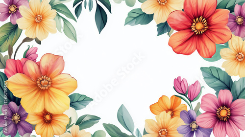 Wallpaper Mural A frame of vibrant flowers on a white background Torontodigital.ca