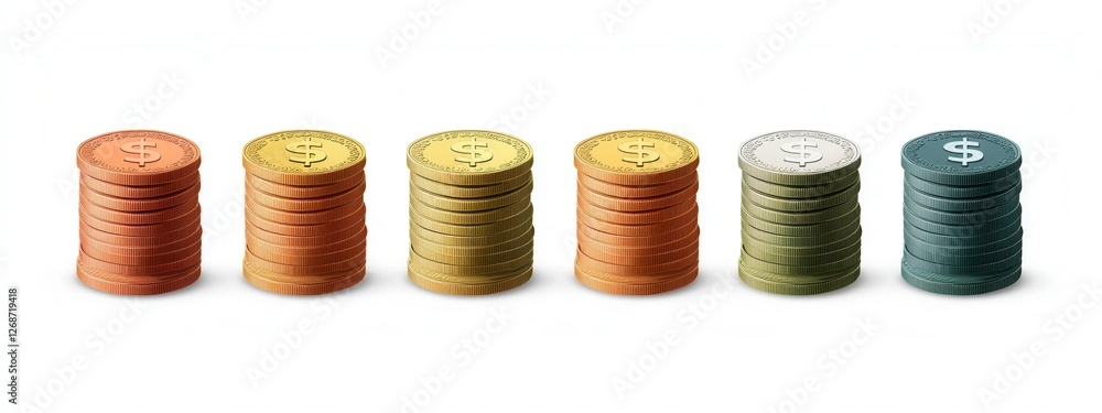 Stacked Coins in Various Colors Representing Wealth and Financial Growth Concepts Stacked Coins in Various Colors Representing Wealth and Financial Growth Concepts