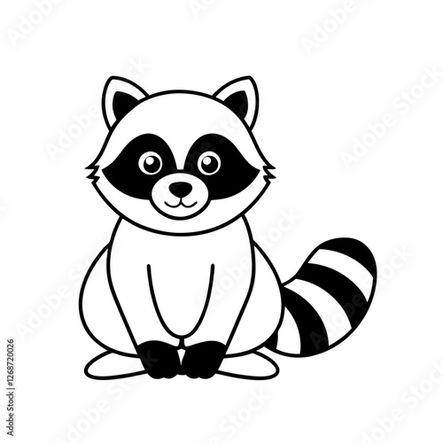 Cute Raccoon Silhouette Logo, Black and White Vector Illustration