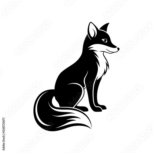 Elegant Sitting Fox Silhouette Vector Illustration in Black and White