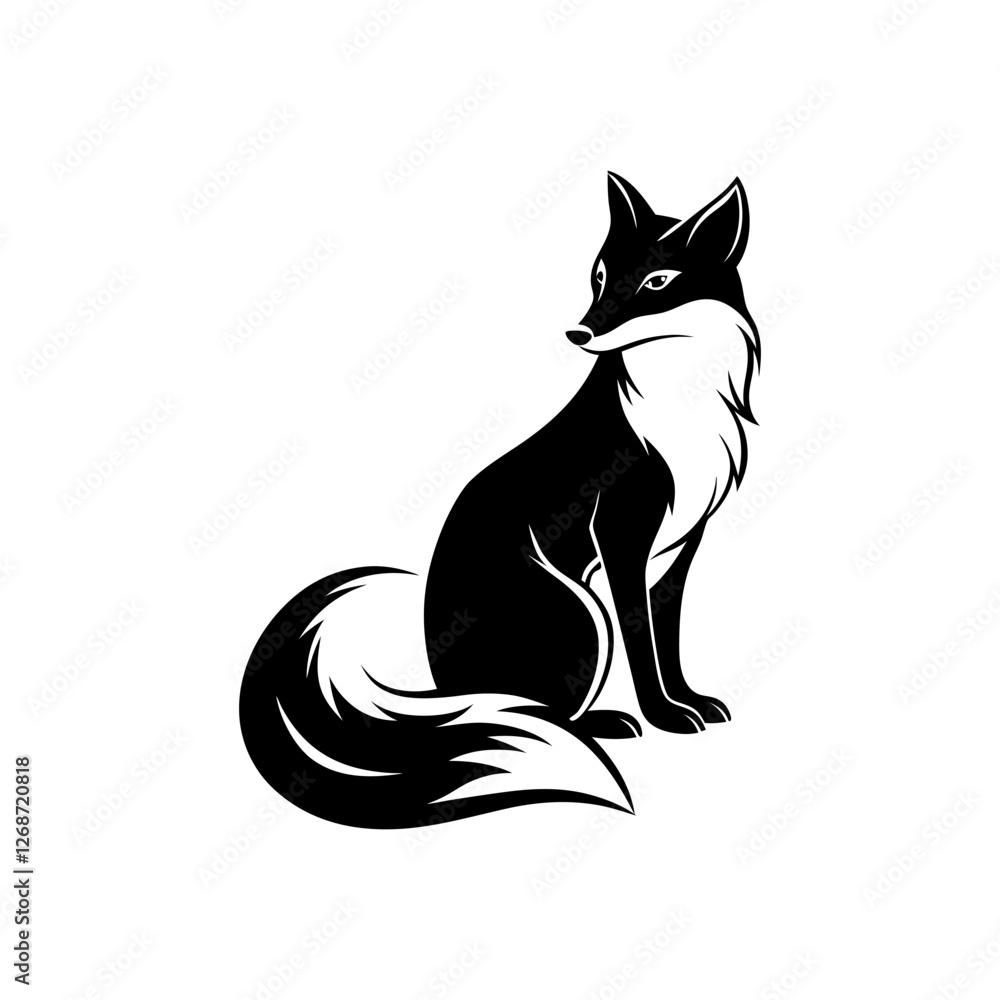 custom made wallpaper toronto digitalElegant Sitting Fox Silhouette Vector Illustration in Black and White
