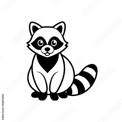 Cute Raccoon Silhouette Logo, Black and White Vector Illustration