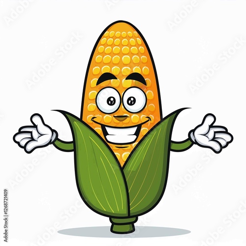 corn maize welcoming hands cartoon mascot illustration character vector clip art photo