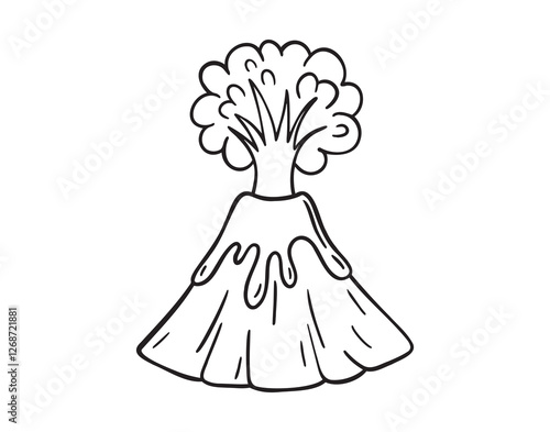 volcano doodle hand drawn icon. Outline drawing erupting volcano line clipart symbol