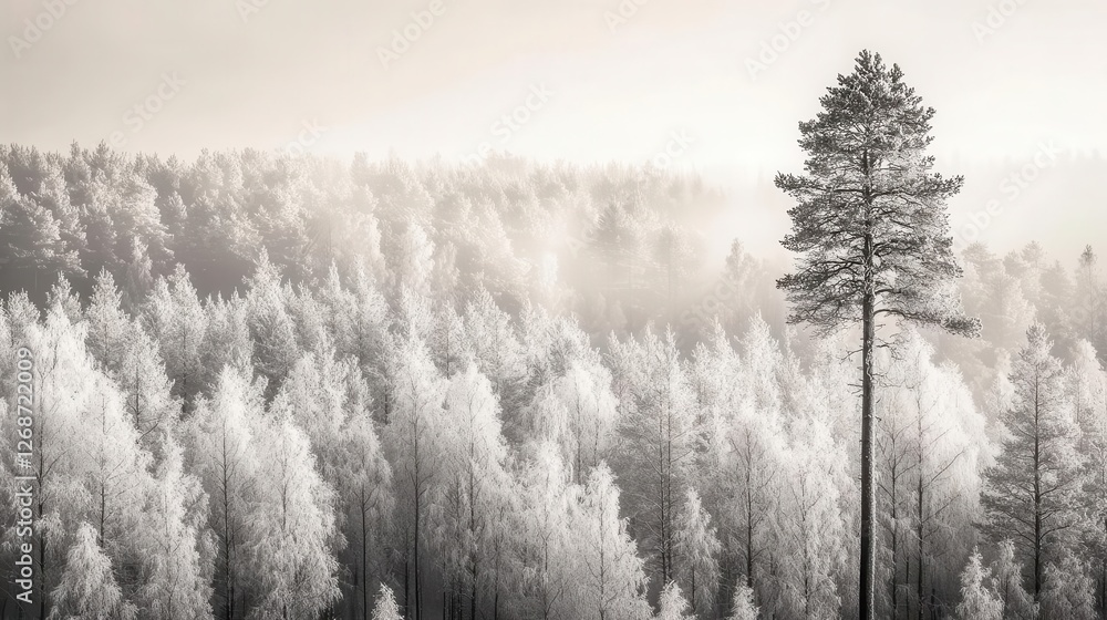 A forest background image showcasing a black-and-white photograph of an expansive Scandinavian forest, with tall trees covered in frost against the backdrop of a hazy sky A forest background image showcasing a black-and-white photograph of an expansive Scandinavian forest, with tall trees covered in frost against the backdrop of a hazy sky