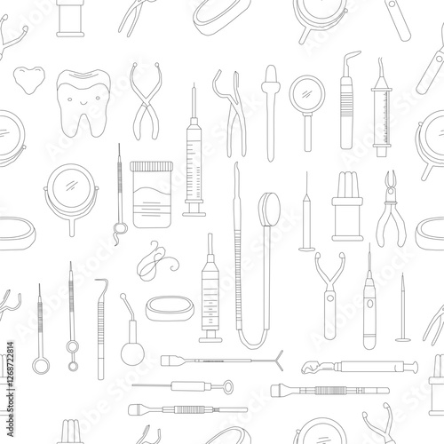 Seamless Pattern with Dental Icons. Vector set of design templates and elements for Dental. Seamless patterns with linear icons related to Dental.