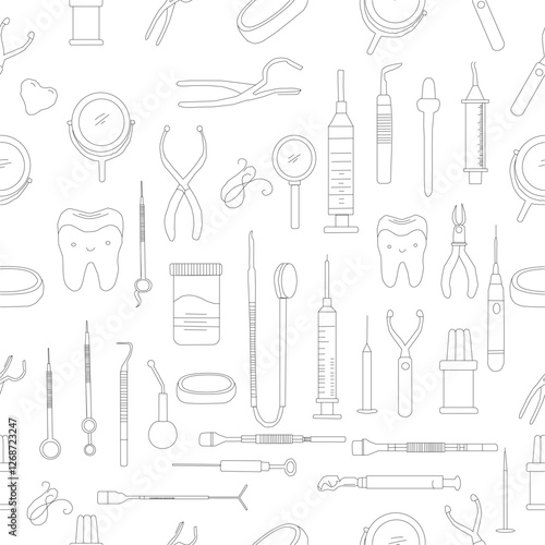 Seamless Pattern with Dental Icons. Vector set of design templates and elements for Dental. Seamless patterns with linear icons related to Dental.