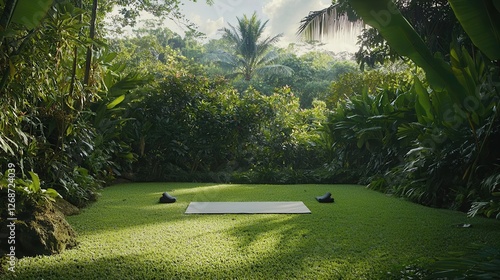 Serene Yoga Space in Lush Tropical Garden