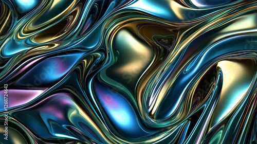 Abstract metallic irridescent liquid pattern background.