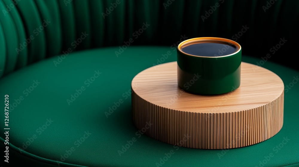 A stylish green cup sits on a wooden coaster, set against a plush green background, creating a serene and modern aesthetic. A stylish green cup sits on a wooden coaster, set against a plush green background, creating a serene and modern aesthetic.