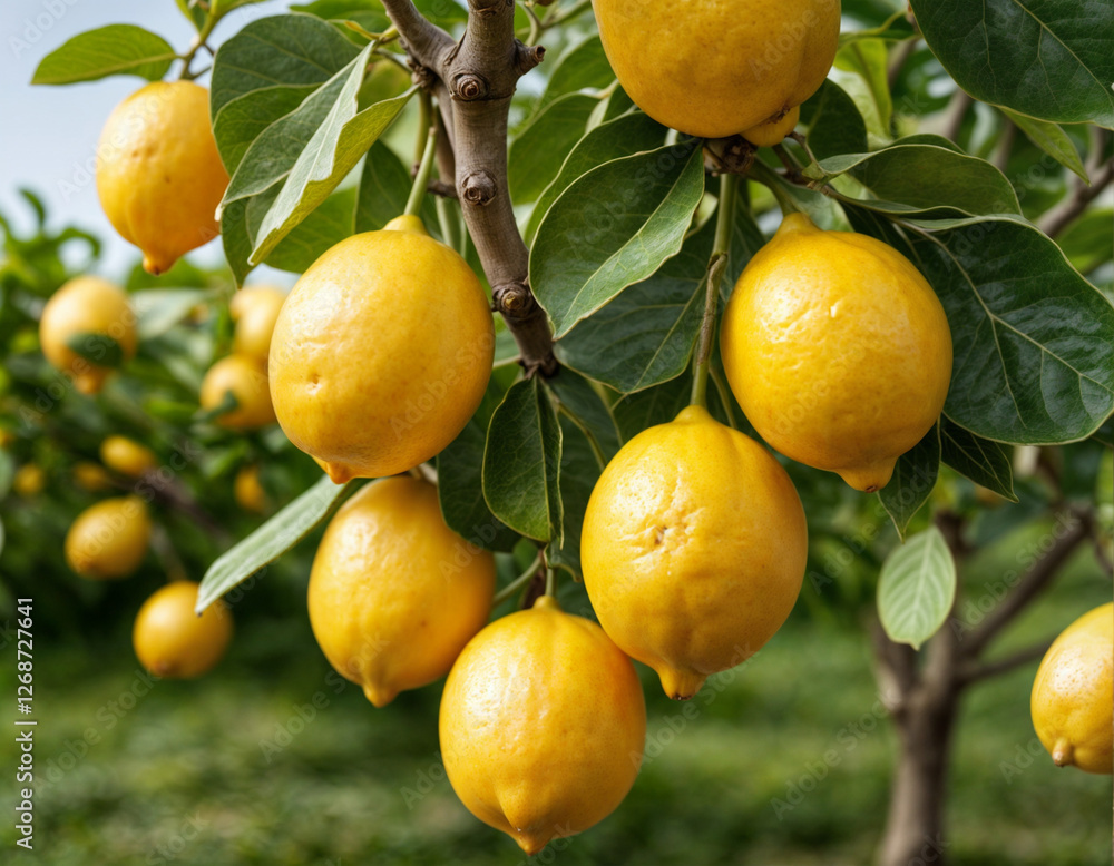 Lemons on the tree in a sunny daylight Lemons on the tree in a sunny daylight