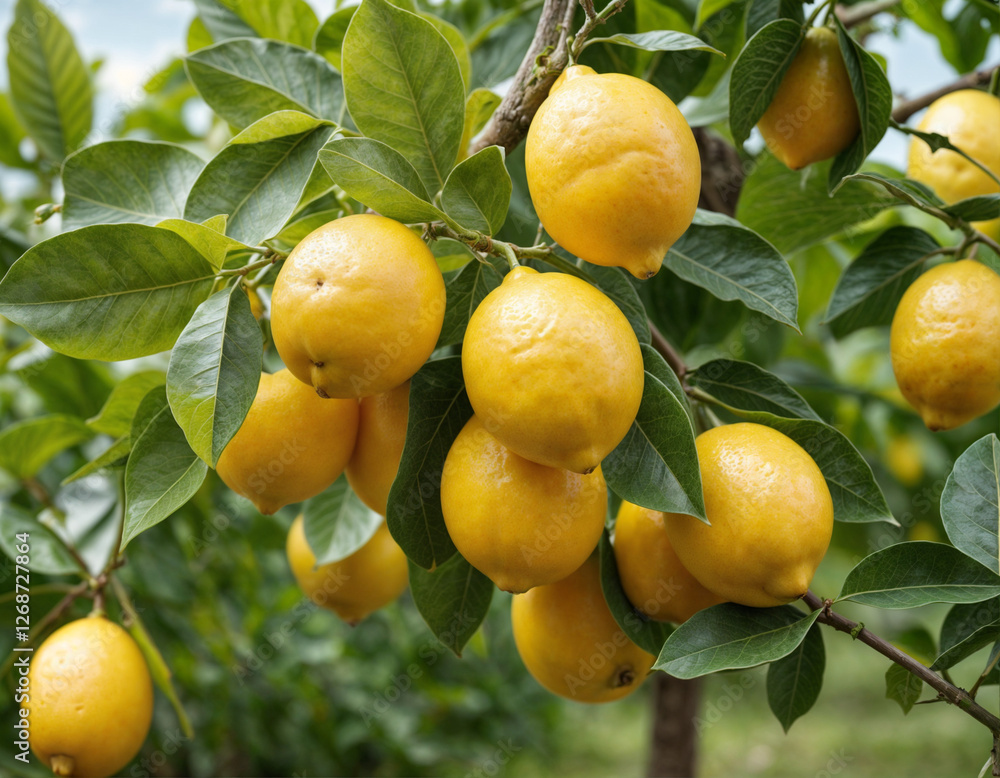 Lemons on the tree in a sunny daylight Lemons on the tree in a sunny daylight