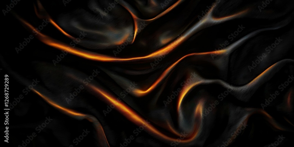Fototapeta premium Flowing Silk Fabric with Orange Highlights on Dark Background