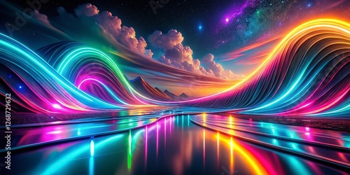 Abstract Neon Wave Background: Soft Light, Vibrant Futuristic Design
