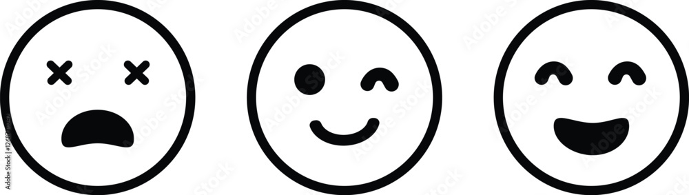 Emotion icon set.Rating happy neutral sad emoji emotion icon customer satisfaction smiley good bad medium reaction. Emotion icon set.Rating happy neutral sad emoji emotion icon customer satisfaction smiley good bad medium reaction.