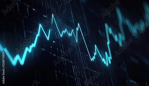 Abstract glowing blue digital stock market chart showing financial data trends and fluctuations