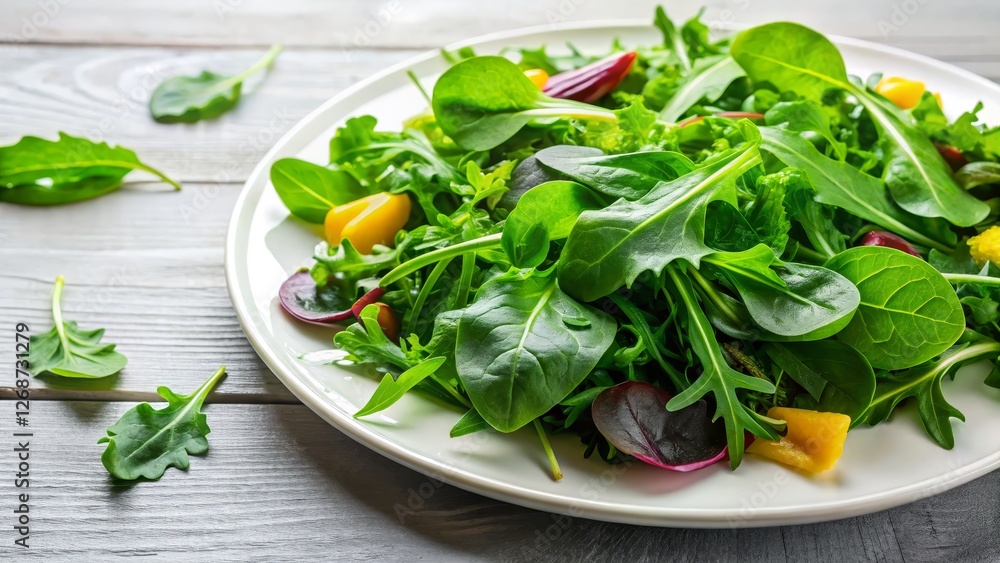Fresh Green Salad with Spinach, Arugula, and Colorful Vegetables Fresh Green Salad with Spinach, Arugula, and Colorful Vegetables