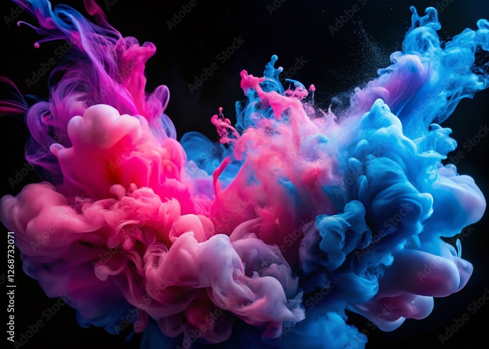 Obraz premium Abstract Pink Blue Cloud Ink Splash Double Exposure - Creative Fluid Texture Background