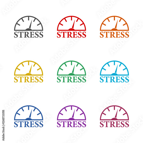 Stress level meter icon isolated on white background. Set icons colorful