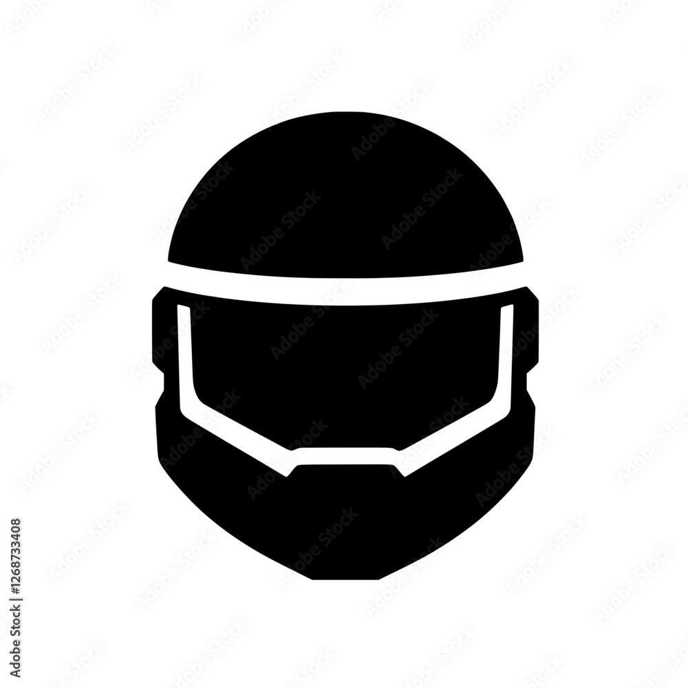 Fototapeta premium Futuristic Helmet Icon: A sleek and minimalist black silhouette of a futuristic helmet with a visor, perfect for gaming, sci-fi, and technology related projects. 