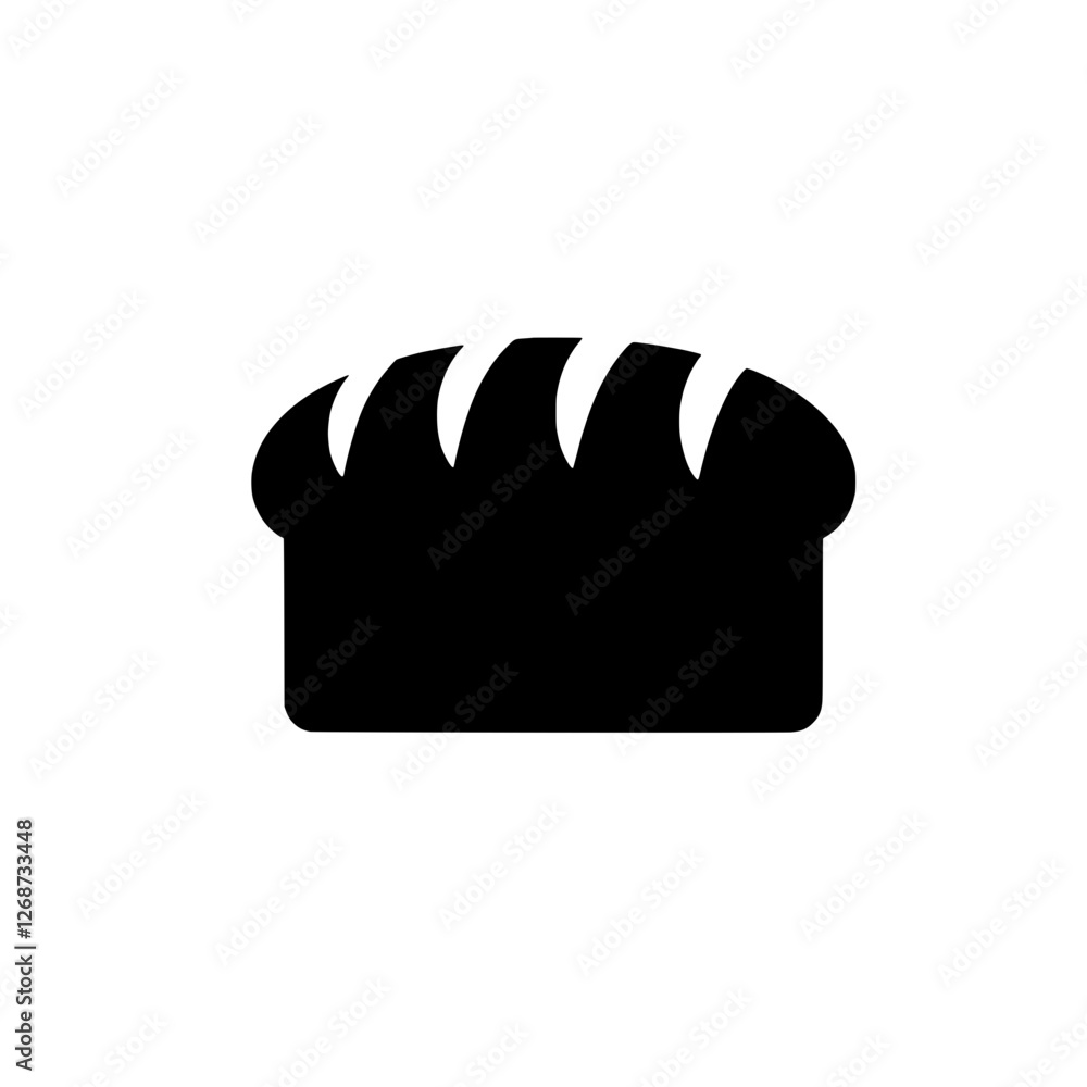 Simple Bread Loaf Icon: A minimalist black and white icon of a loaf of bread, perfect for use in website design, mobile apps, and social media. The icon is isolated on a transparent background.