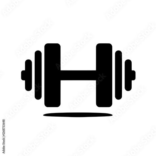 Dumbbell Icon: A simple yet powerful black dumbbell icon, perfect for fitness, gym, or workout related projects.  The minimalist design is versatile and easily adaptable to various branding styles. 