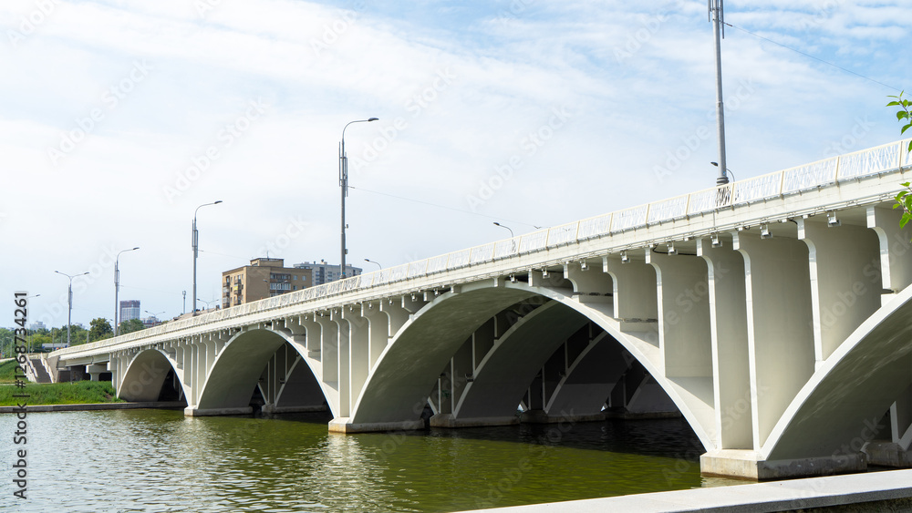 Makarovsky Bridge over Iset river in center of Yekaterinburg, Ural, Russia Makarovsky Bridge over Iset river in center of Yekaterinburg, Ural, Russia