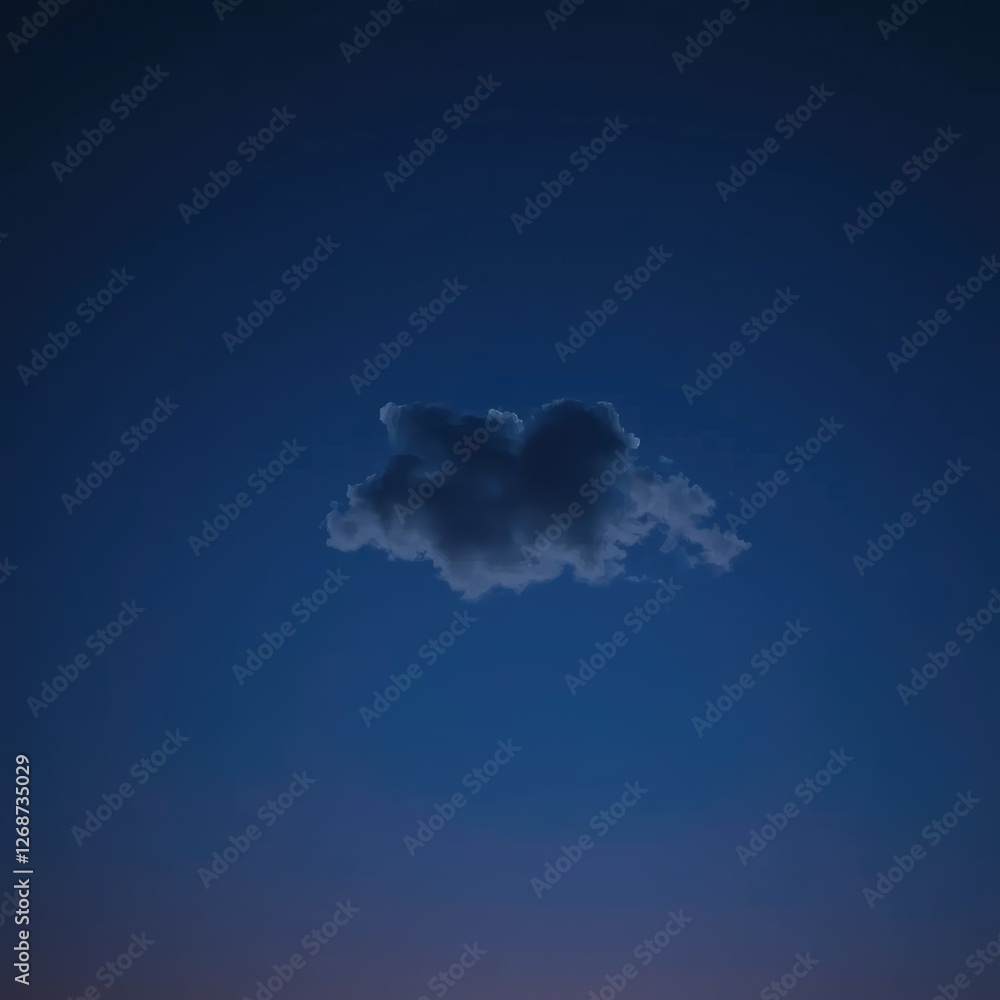 Naklejka premium A lone cloud drifts across the midnight sky with an air of mystery, lunar light, dreamy, cosmic