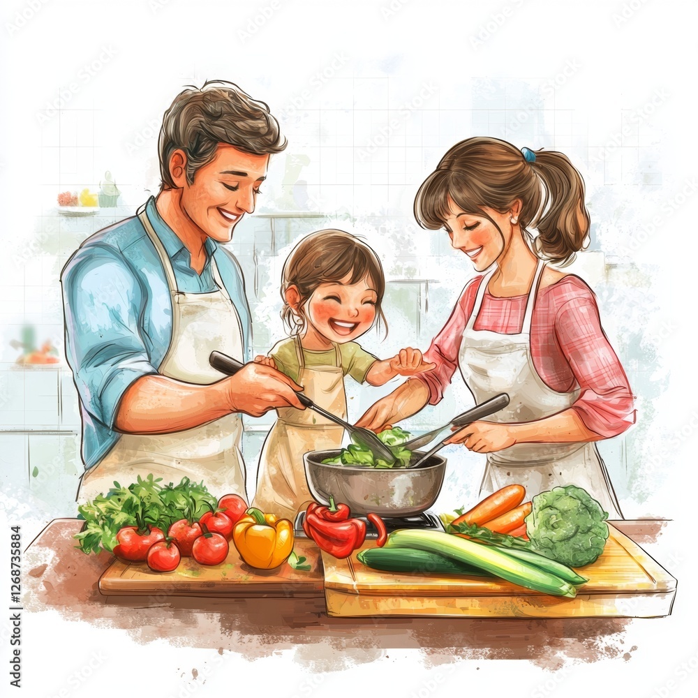 Family Cooking Together in Kitchen with Fresh Vegetables and Joyful Smiles Family Cooking Together in Kitchen with Fresh Vegetables and Joyful Smiles