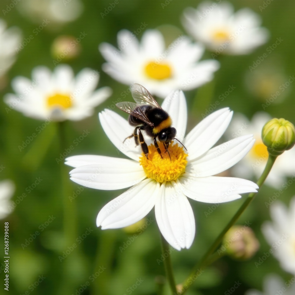 Bumble bee collecting nectar from white flower, bloom, garden Bumble bee collecting nectar from white flower, bloom, garden