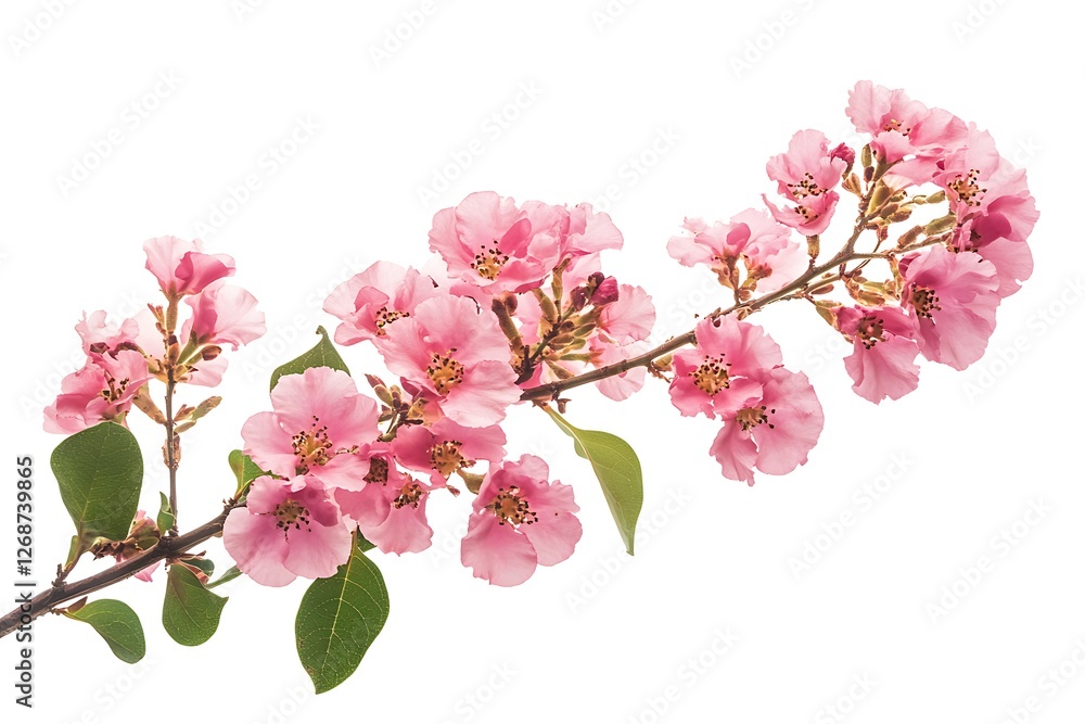 Fototapeta premium Branch with pink flowers isolated on white background. Clipping path included.