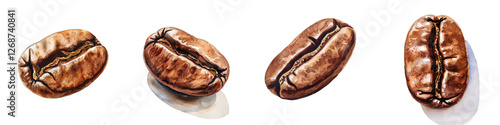 Rich Brown Watercolor Coffee Bean Illustrations in Unique Artistic Style for Coffee Lovers and Enthusiasts