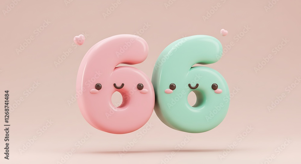 Adorable Pastel Number Sixes: A Sweet 3D Render Adorable Pastel Number Sixes: A Sweet 3D Render