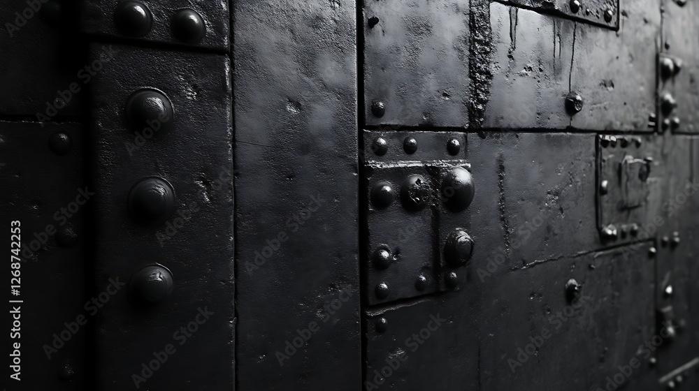 Fototapeta premium Dark Metal Surface with Rivets and Panels