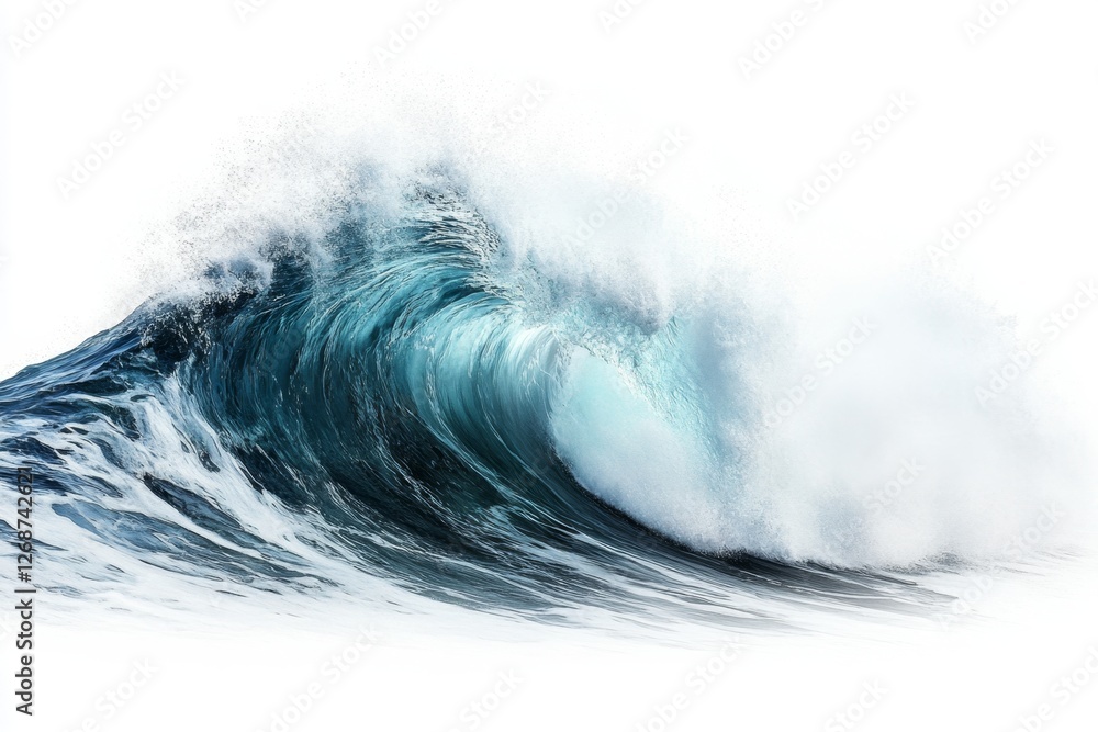 Ocean wave crashing, white background, isolated, powerful, nature Ocean wave crashing, white background, isolated, powerful, nature