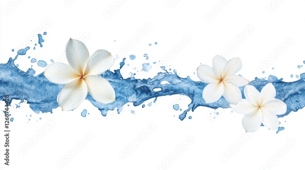 songkran postcard template, songkran postcard template with hand-painted blue water splashes, white plumeria flowers, and soft brush strokes in a watercolor style the center is left open for text songkran postcard template, songkran postcard template with hand-painted blue water splashes, white plumeria flowers, and soft brush strokes in a watercolor style the center is left open for text
