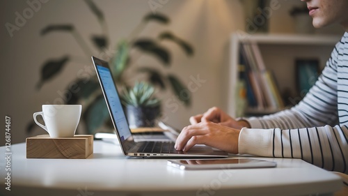 Casual businesswoman use laptop to working about growth finance report of new startup project.