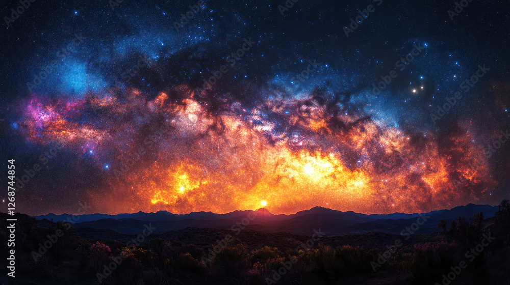 Stunning image of the Milky Way galaxy with vibrant nebulae and distant stars Stunning image of the Milky Way galaxy with vibrant nebulae and distant stars