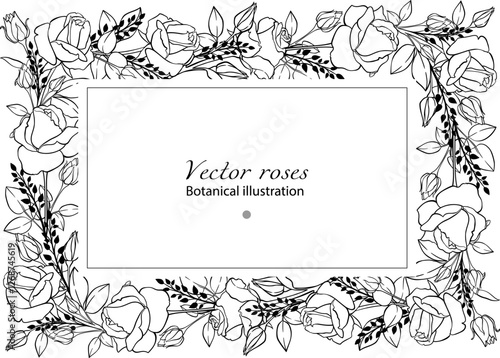 Vintage floral rame of vector roses for florist shop and design cosmetic products.