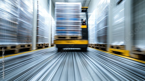 Fast Warehouse Forklift Pallet Motion Blur gray blue speed cargo image