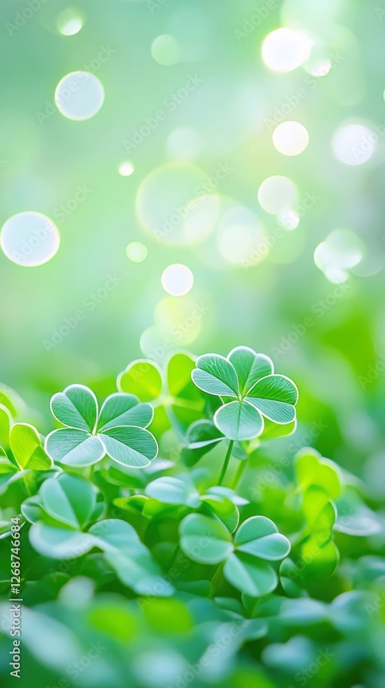 Shamrocks glowing spring meadow bokeh background Shamrocks glowing spring meadow bokeh background