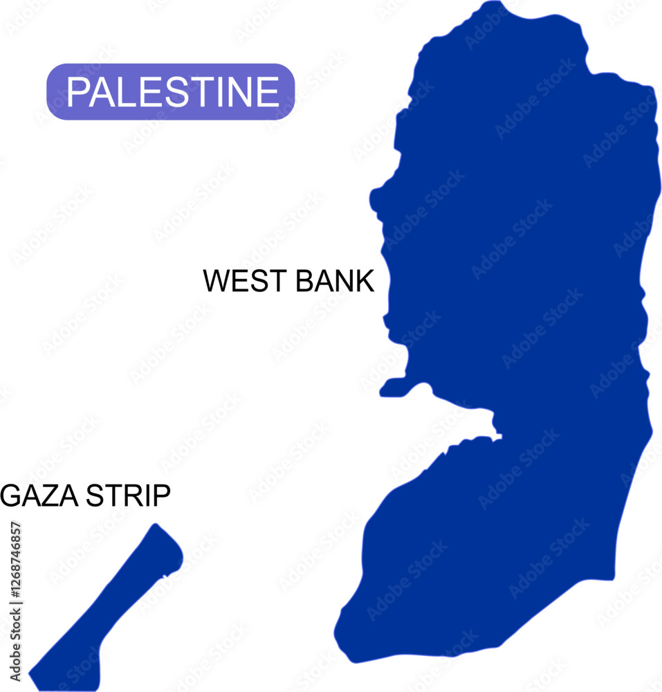 Map of Palestine - West Bank and Gaza Strip in solid blue color Map of Palestine - West Bank and Gaza Strip in solid blue color